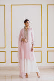 Embroidered Pink Kurta Set with White Palazzo - Kavvach 
