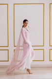 Embroidered Pink Kurta Set with White Palazzo - Kavvach 