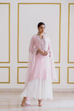Embroidered Pink Kurta Set with White Palazzo - Kavvach 