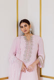Embroidered Pink Kurta Set with White Palazzo - Kavvach 