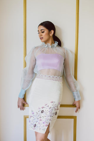 Cowl Neck Top with Pencil Skirt - Kavvach 