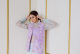Organza Top with Ice Blue Jacket and Embroidered Jacket - Kavvach 