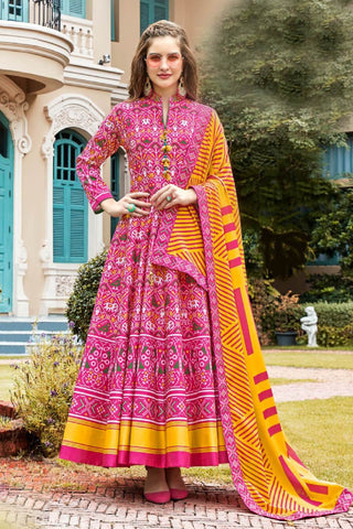 Pink Patola Anarkali Suit - Kavvach 
