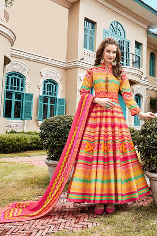 Rainbow Patola Anarkali Suit - Kavvach 