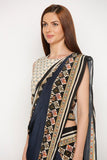 Yellow and Black Printed Saree - Kavvach 