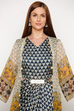 Overall Printed Dress with Organza Jacket - Kavvach 