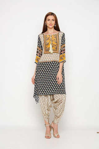 Printed Kurta with Mirror work Set - Kavvach 