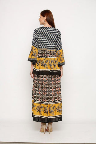 Printed Pleated Dress with Jacket Set - Kavvach 