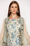 Printed Drape Dress with Embroidered Cape - Kavvach 