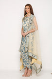 Printed Drape Dress with Embroidered Cape - Kavvach 