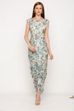 Printed Drape Dress with Embroidered Cape - Kavvach 