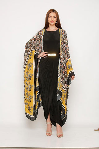 Black Dress with Free Style Cape - Kavvach 