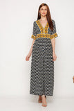 Printed Jumpsuit with Embroidered Neckline - Kavvach 