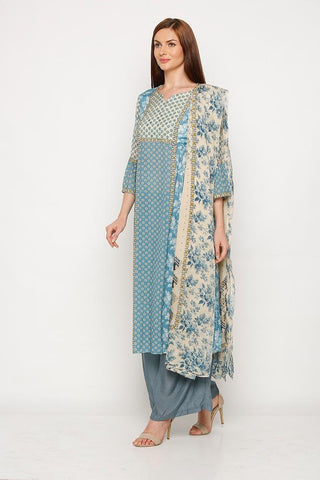 Blue Printed Kurta and Palazzo Set - Kavvach 
