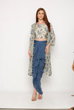 Crop Top with Printed Jacket and Drape Skirt - Kavvach 