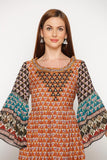 Brown Printed Dress - Kavvach 