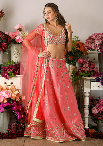 Pink Lehenga with Raw Silk Blouse & Dupatta