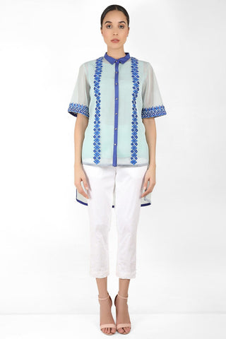 Geometric Square Cut Shirt with Tulip Pants - Kavvach 