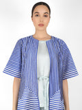 Geometric Wave Stripe Floral Jacket - Kavvach 