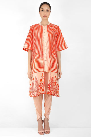 Geometric Wave Stripe Floral Jacket - Kavvach 