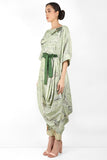 Marble Print Drape Tunic Dress with Belt - Kavvach 