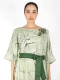Marble Print Drape Tunic Dress with Belt - Kavvach 