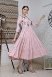 Baby Pink Embroidered Anarkali Set - Kavvach 