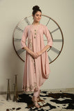 Baby Pink Embroidered Kurta With Pants - Kavvach 