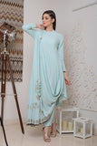 Powder green cowl drape kurta with pencil trousers - Kavvach 