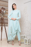 Powder green cowl drape kurta with pencil trousers - Kavvach 