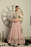 Ivory Embroidered Blouse With Lehenga - Kavvach 
