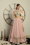Ivory Embroidered Blouse With Lehenga - Kavvach 