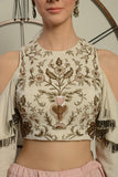 Ivory Embroidered Blouse With Lehenga - Kavvach 