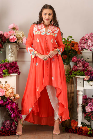 Orange Asymmetrical Long Tunic with Tulip Pants