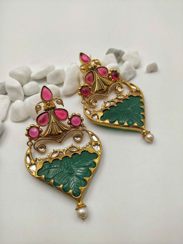 Petal Green and Red Earrings by Yuvaan Jewels - Kavvach 