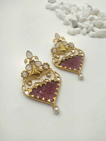 Petal Dark Red Earrings by Yuvaan Jewels - Kavvach 