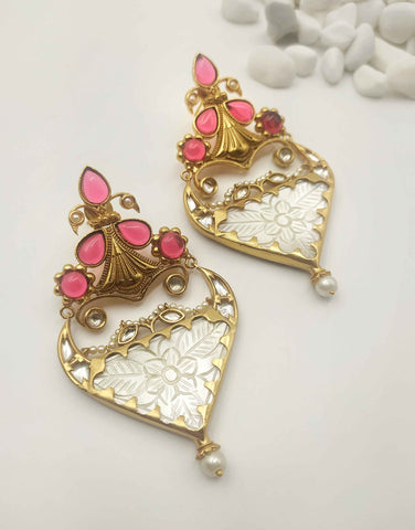 Petal White and Red Earrings by Yuvaan Jewels - Kavvach 