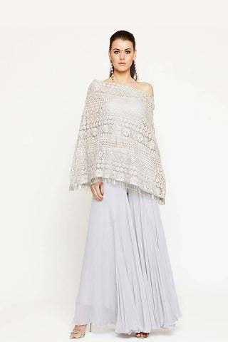 Grey Asymmetrical Cape with Pants - Kavvach 