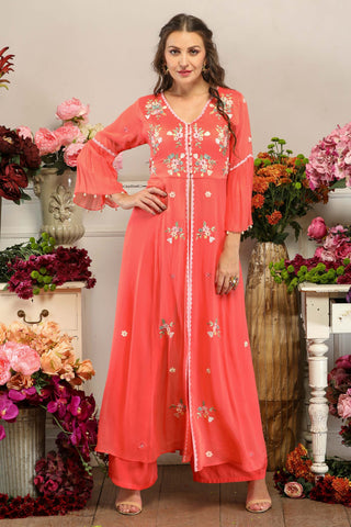 Rose Long Kurta with Straight Pants