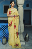 Yellow Silk Crepe Hand-painted Saree - Kavvach 
