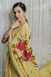 Yellow Silk Crepe Hand-painted Saree - Kavvach 
