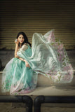 Aqua Hand-painted Saree - Kavvach 