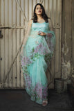 Aqua Hand-painted Saree - Kavvach 