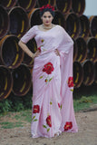 Pink Hand-painted Saree - Kavvach 