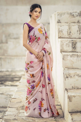 Onion Pink Hand-painted Saree - Kavvach 