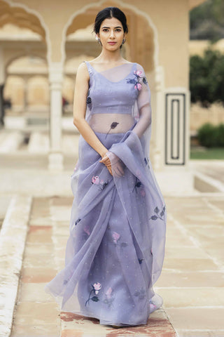 Mauve Hand-painted Saree - Kavvach 