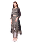 Ikkat Print Top with Dhoti Skirt & Jacket - Kavvach 