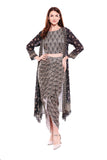 Ikkat Print Top with Dhoti Skirt & Jacket - Kavvach 
