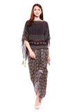 Ikkat Print Drape Skirt with Printed Kaftaan - Kavvach 