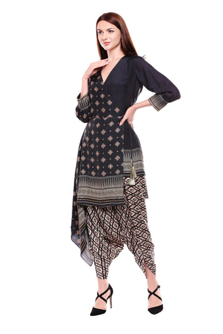Overlap Printed Top with Dhoti Pants - Kavvach 